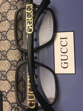 Gucci Black and Gold Oversized Square Frame Glasses